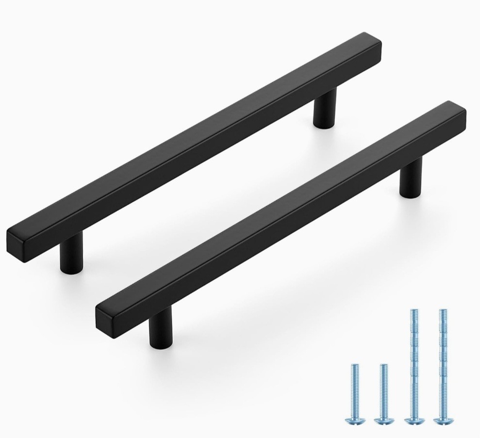 10 Pack 6-1/4 Inch Hole Centers Matte Black Square Cabinet Handles Drawer Pulls