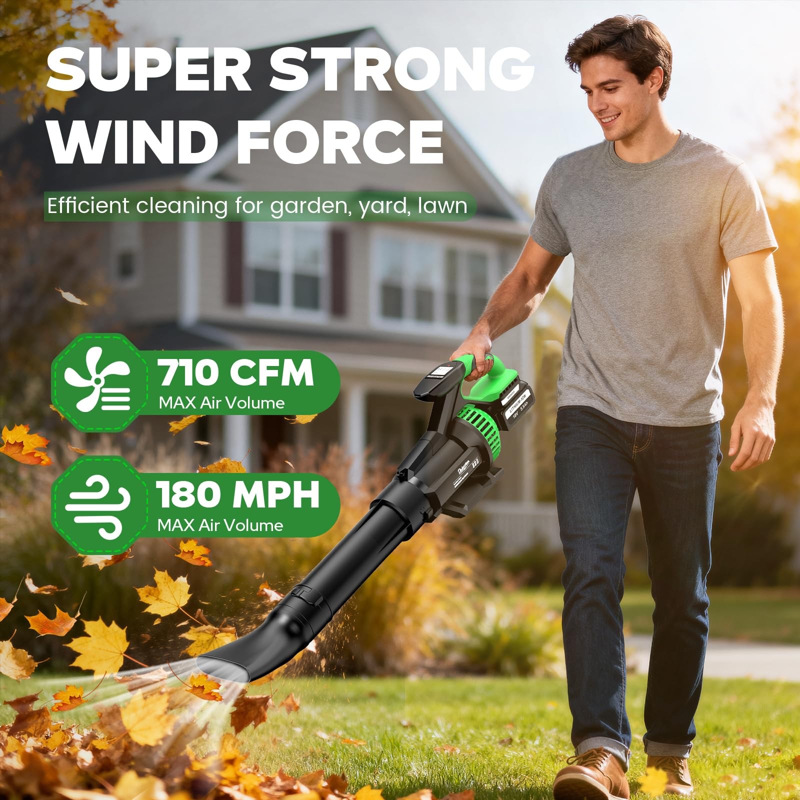 Leaf Blower Cordless with 2X 5500 MAh Battery and Charger, 750 CFM/240 MPH Br…