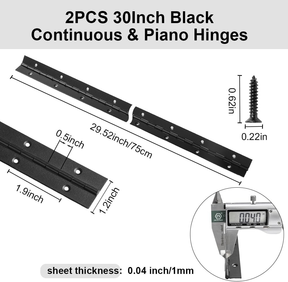 2 Pack Piano Hinge 30 Inch x 1.2 Inch Heavy Duty Stainless Steel Black Continuou