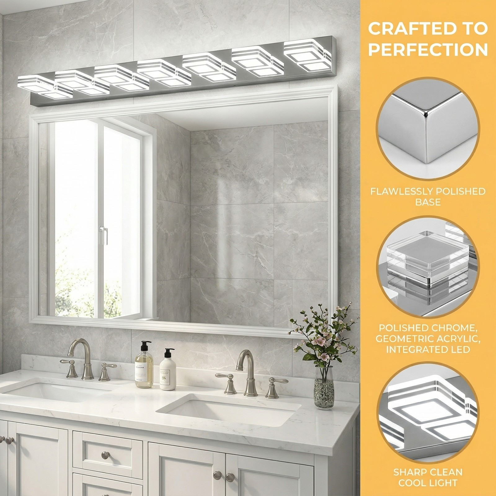 Chrome Dimmable LED Vanity Light 46 inch 7-Lights Wall Fixture Bathroom Mirror