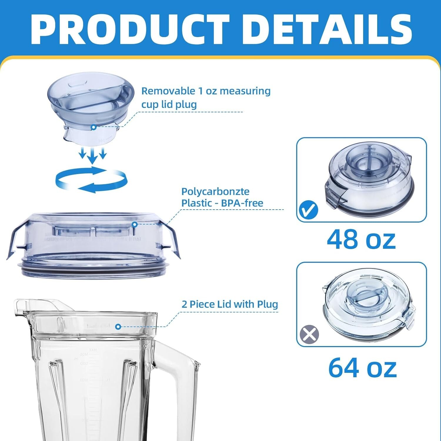 Replacement 48 oz Pitcher Lids for Vitamix Stainless Steel Container Ascent