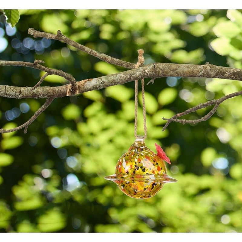 Artisan Glass Hummingbird Feeder Unique Design Garden Décor Easy Clean Reusable