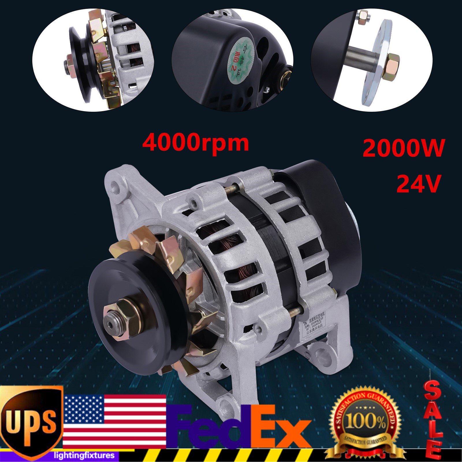 2000W DC Charging Brushless Permanent Magnet Generator Pure Copper Coil 24V New