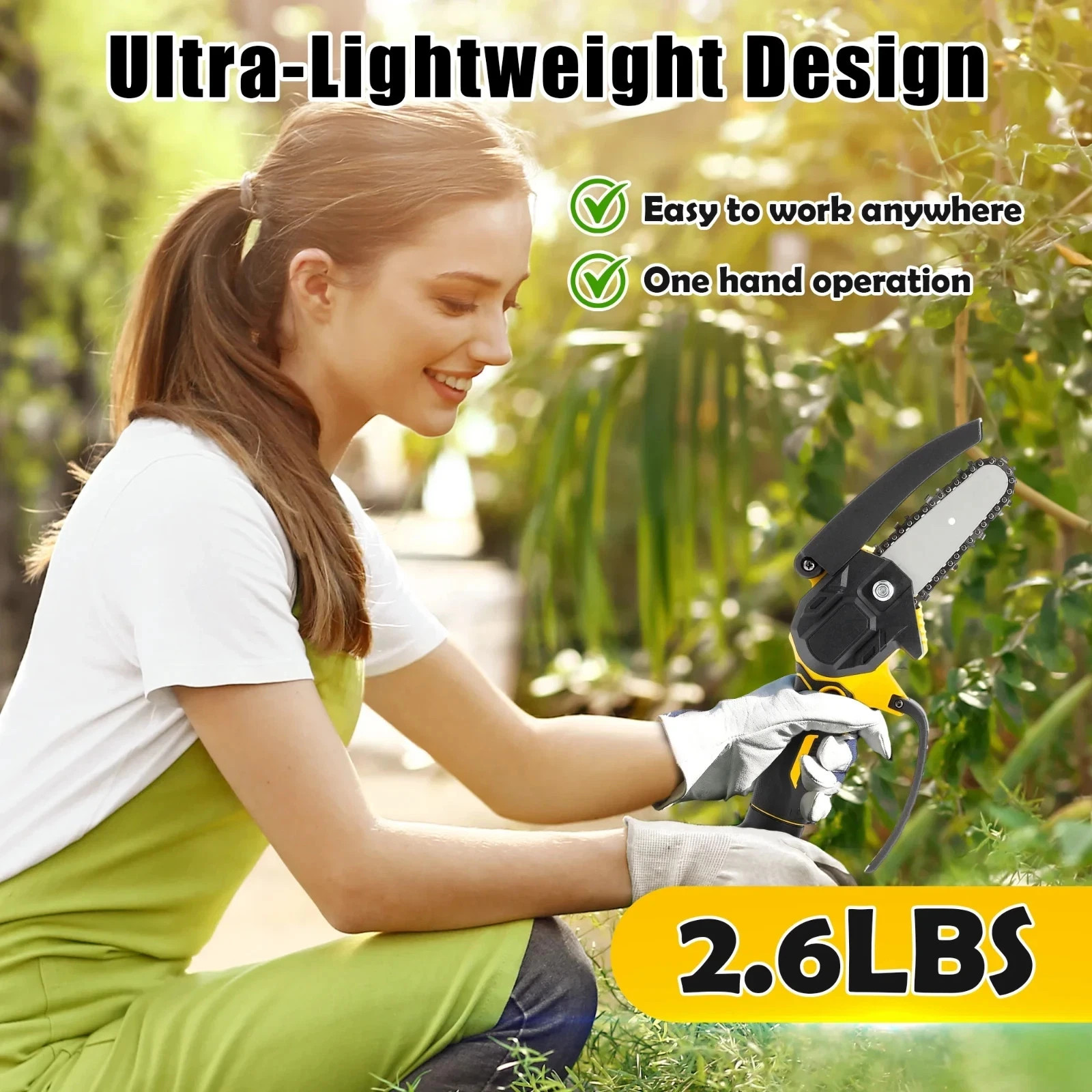 8 inch Mini Chainsaw with 2 Battery, Portable Cordless Lightweight Handled Chain