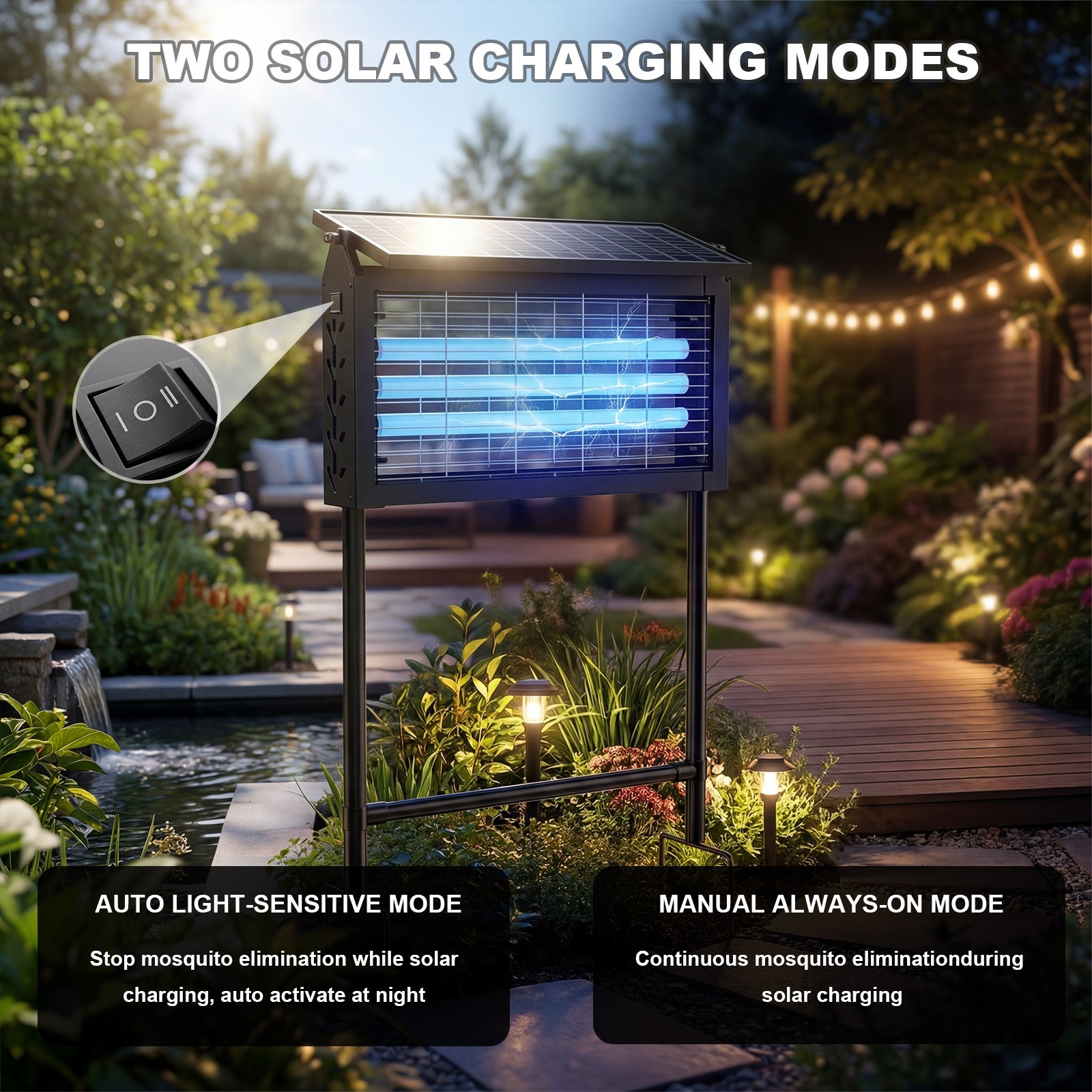 Solar Bug Zapper Outdoor Cordless Fly Trap Insect Zapper 4500V Mosquito Zapper