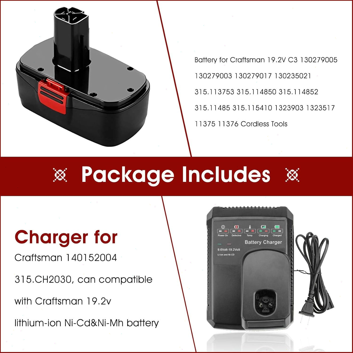 1~2Pack 19.2V For Craftsman 11375 Ni-MH New Battery C3 130279005 11376 130279003
