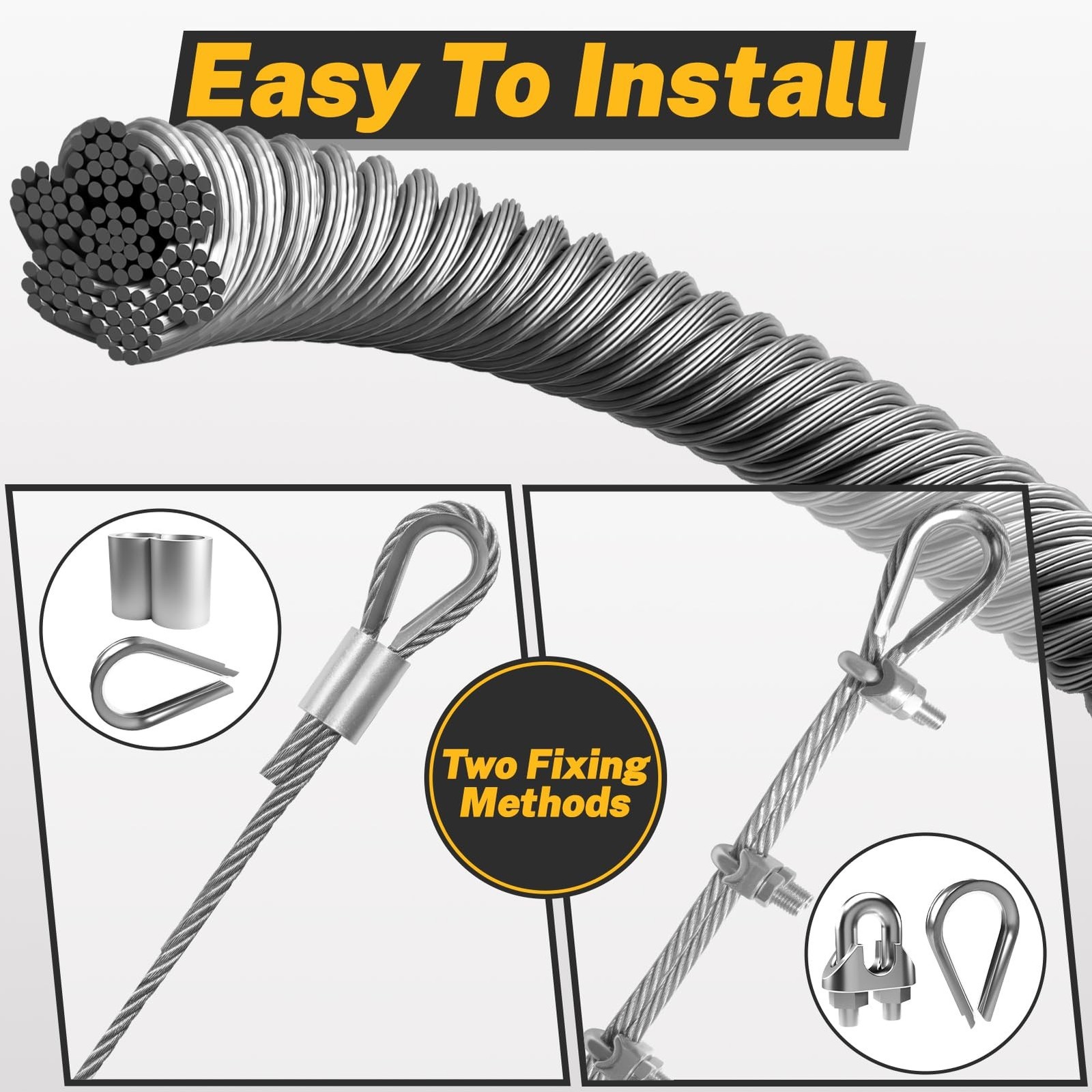 1/4″ Wire Rope,25FT 304 Stainless Steel Wire Cable Kit,7×19 Strand Core with …