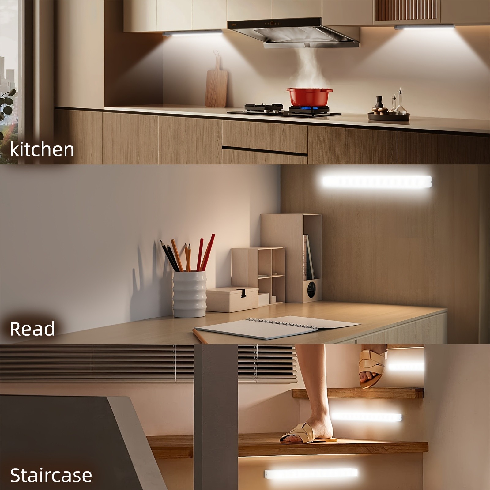 4 Pack Plastic USB LED Cabinet Lights with Toggle Switch, Under Shelf Lighting