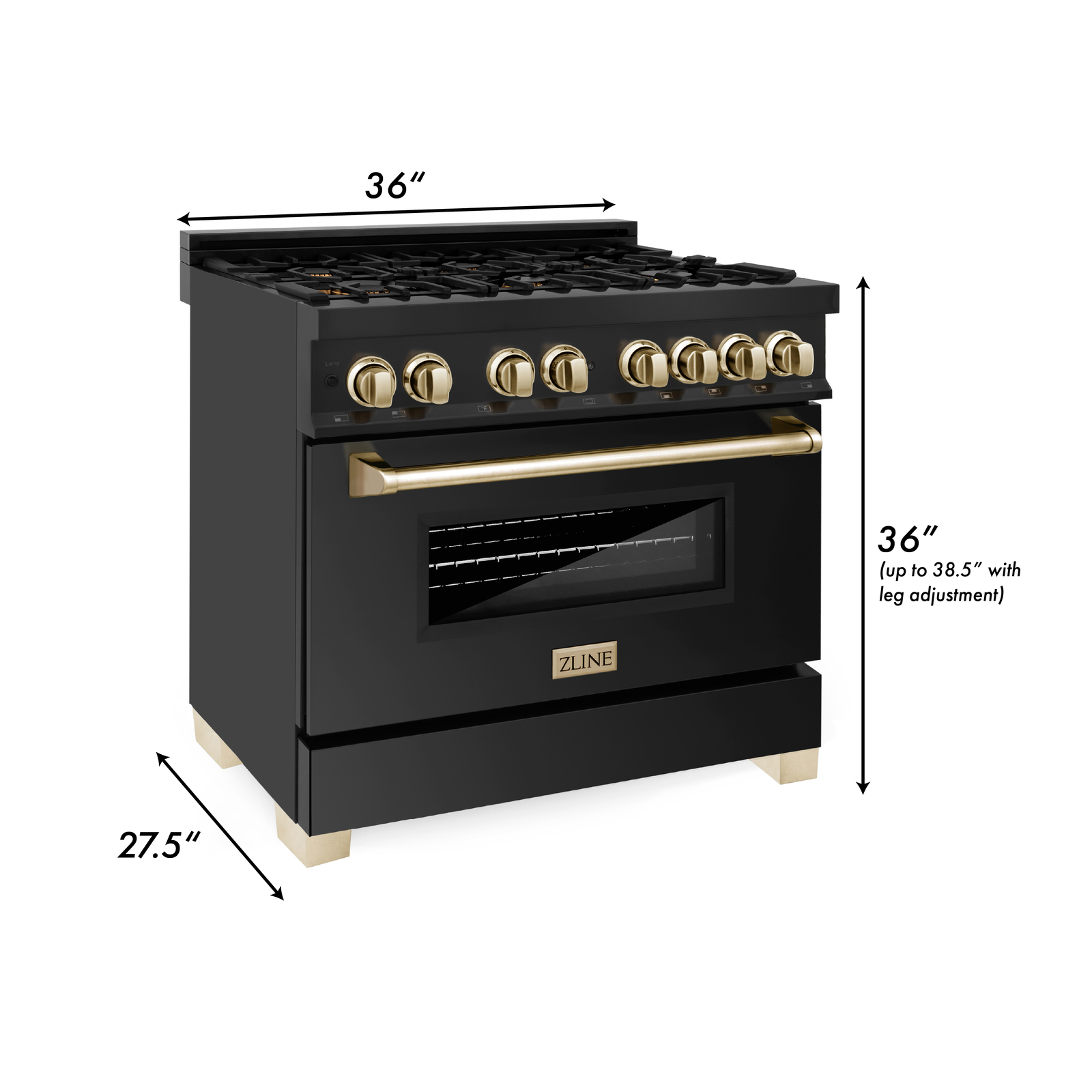 ZLINE 36″ 4.6 cu. ft. Dual Fuel Range Gas Stove Electric Oven GOLD RABZ-36-G OB