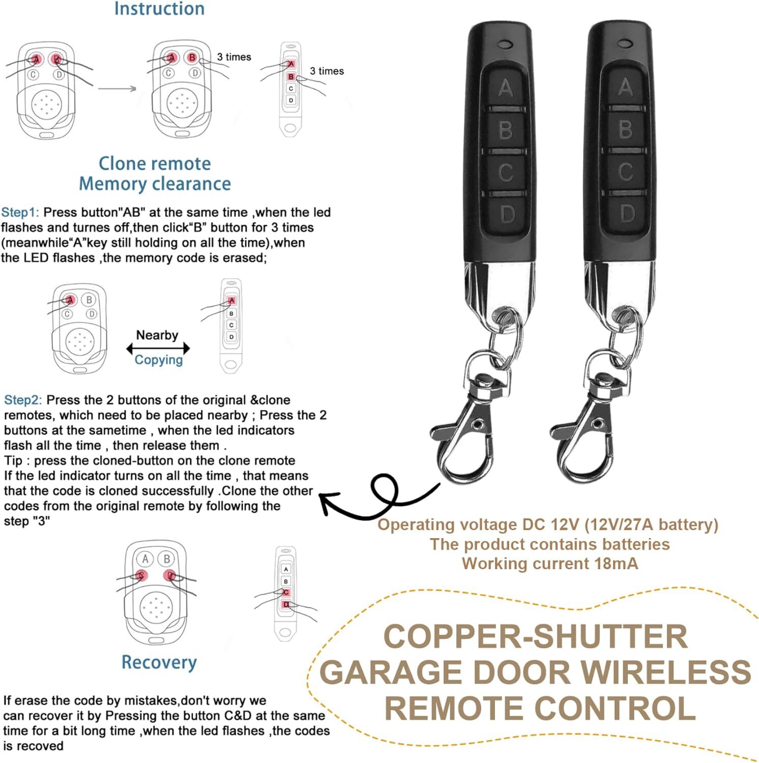 4 IN 1 Wireless Remote Control Duplicator 433MHz Remote Control Key Clone Copy