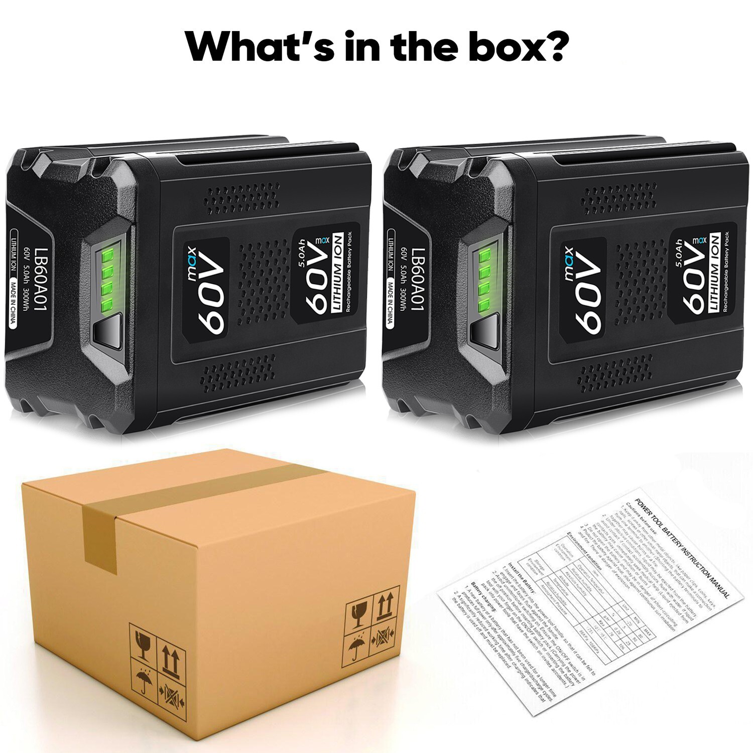 2pack 5.0Ah For Greenworks Pro 60Volt Max Tool Lithium-ion Battery LB605 LB60A01