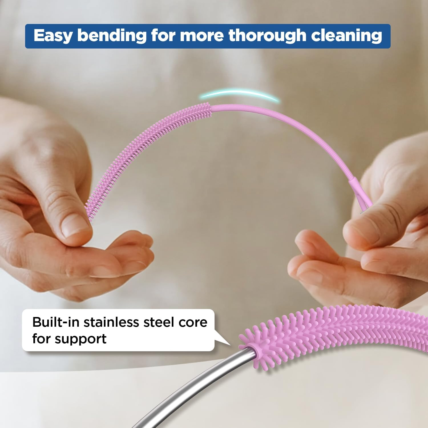 Silicone Straw Cleaner Brush, Reusable, Extra Long for Cleaning Tumbler, Handle