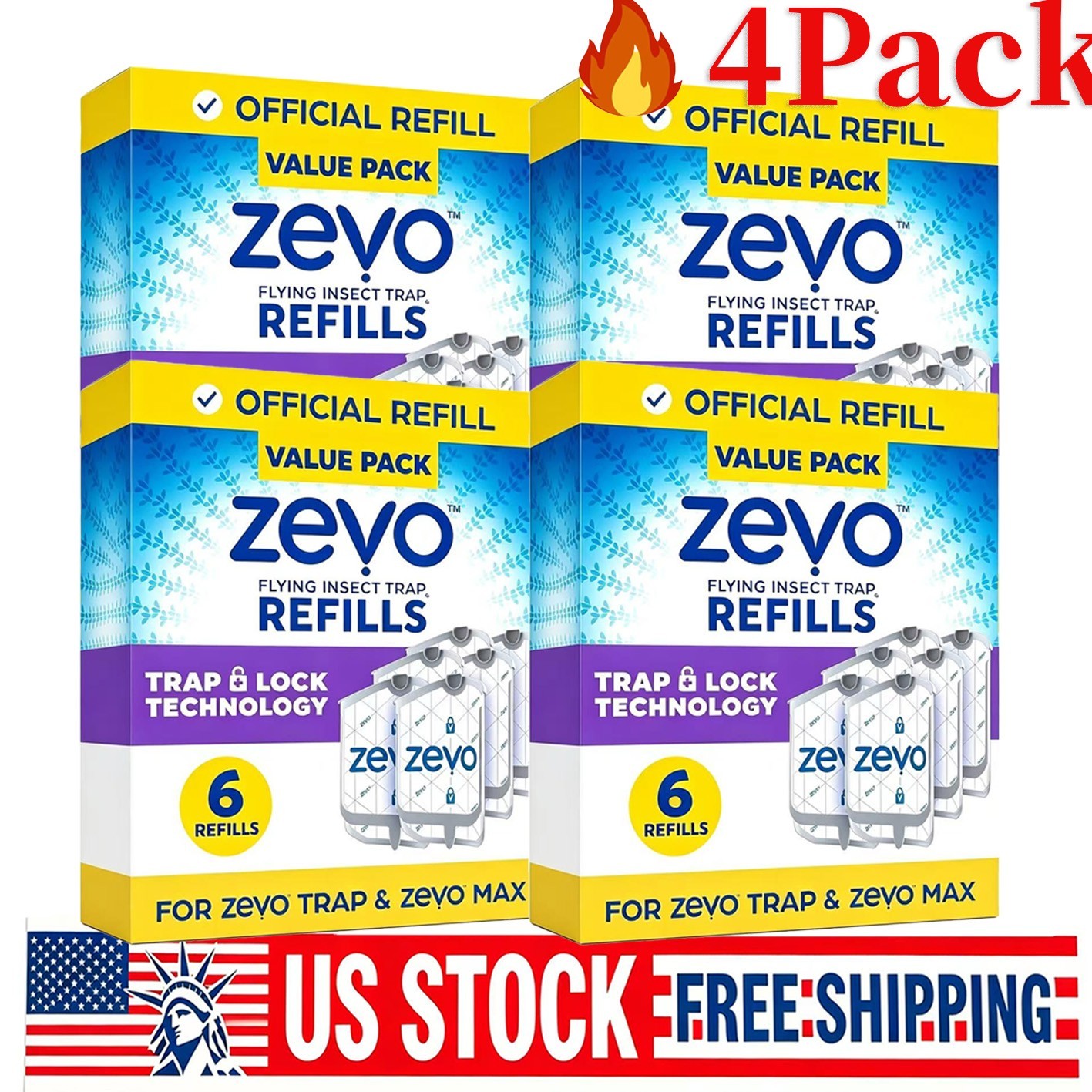 4 PcsZevo Flying Insect Trap Refill Cartridges Easy to Use 6 Refill Cartridges