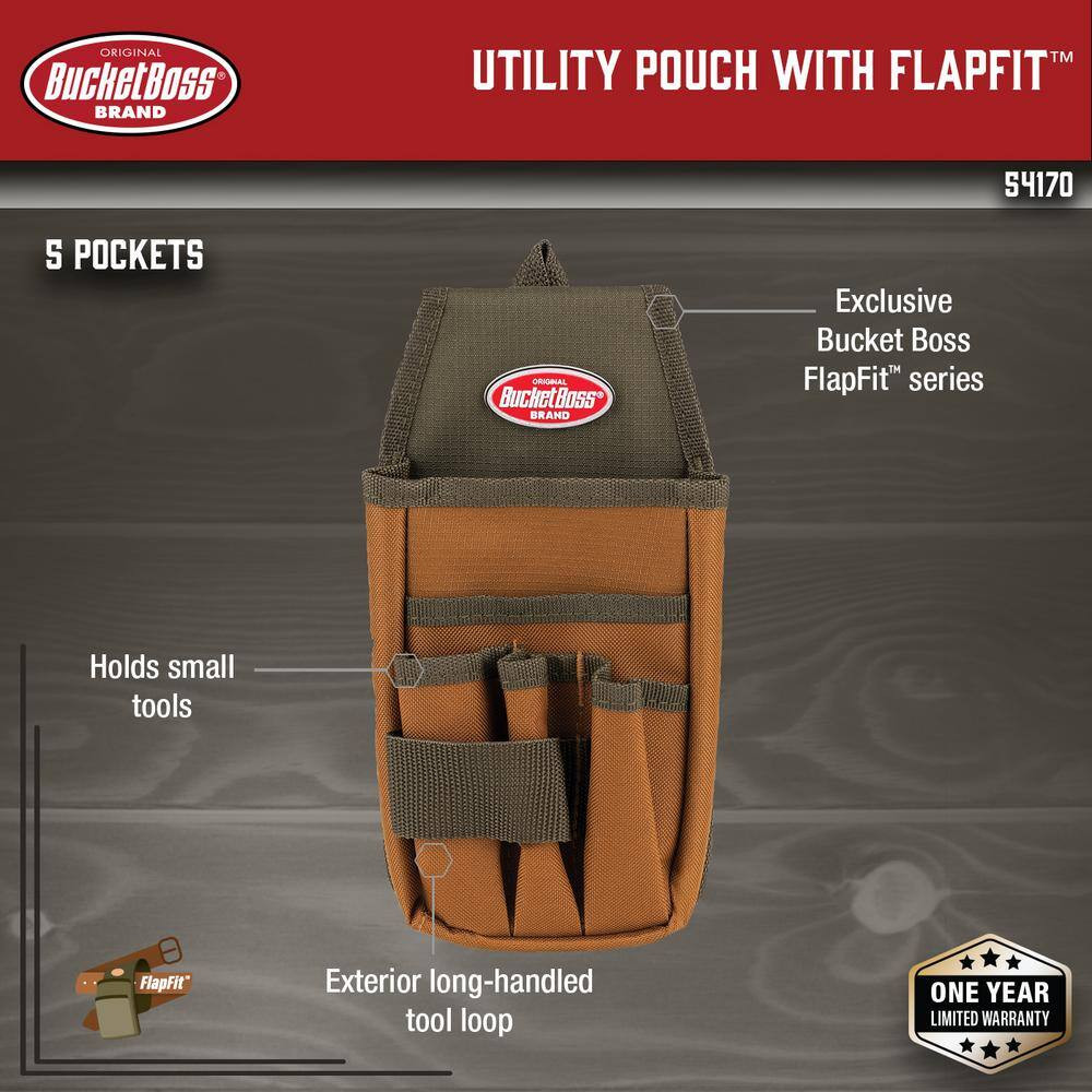 5 In. 5-Pocket Utility Tool Belt Pouch with Flap Fit