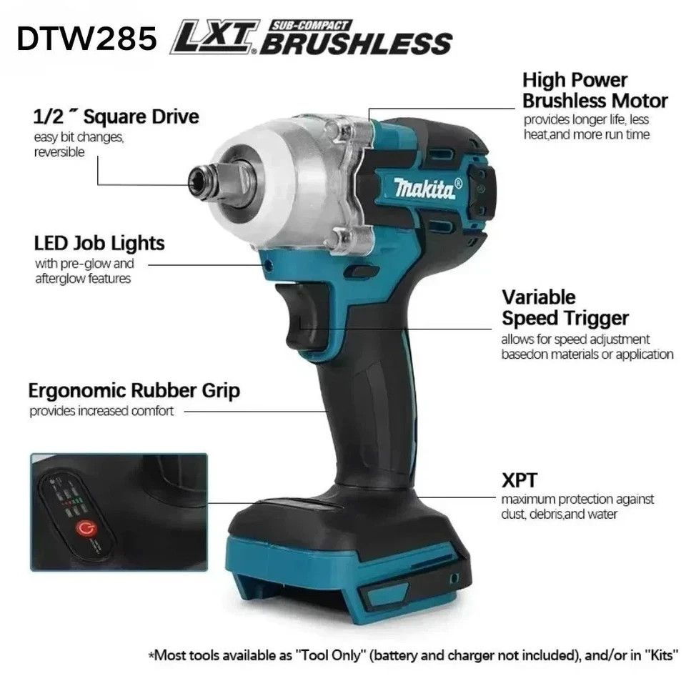 Makita 18V LXT DTW285 Brushless 1/2″ Impact Wrench | Sub-Compact Power Tool Only