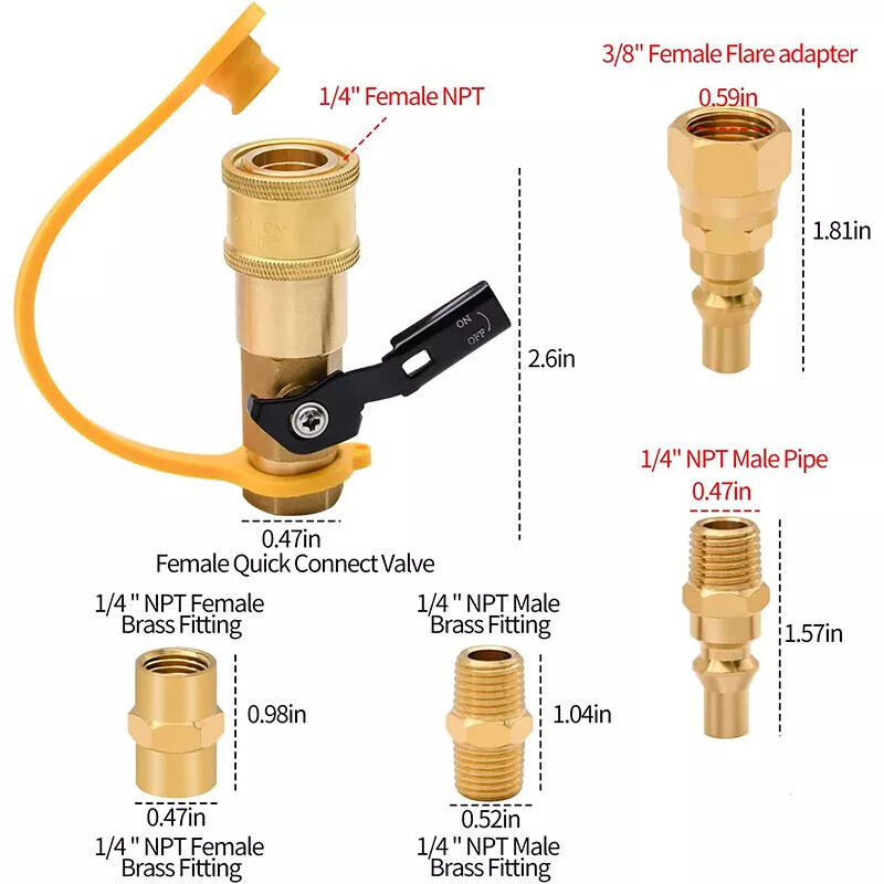 RV Quick Connect Fittings BBQ Grill Adapter 1/4″ NPT Propane Hose Adapter 5pcs