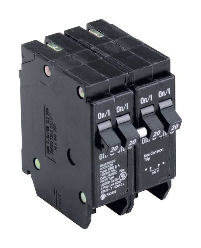 Eaton BQ220220 20A 4-Poles Quadplex Type BQ CTL Circuit Breaker 3 Lx3 Hx2 W in.