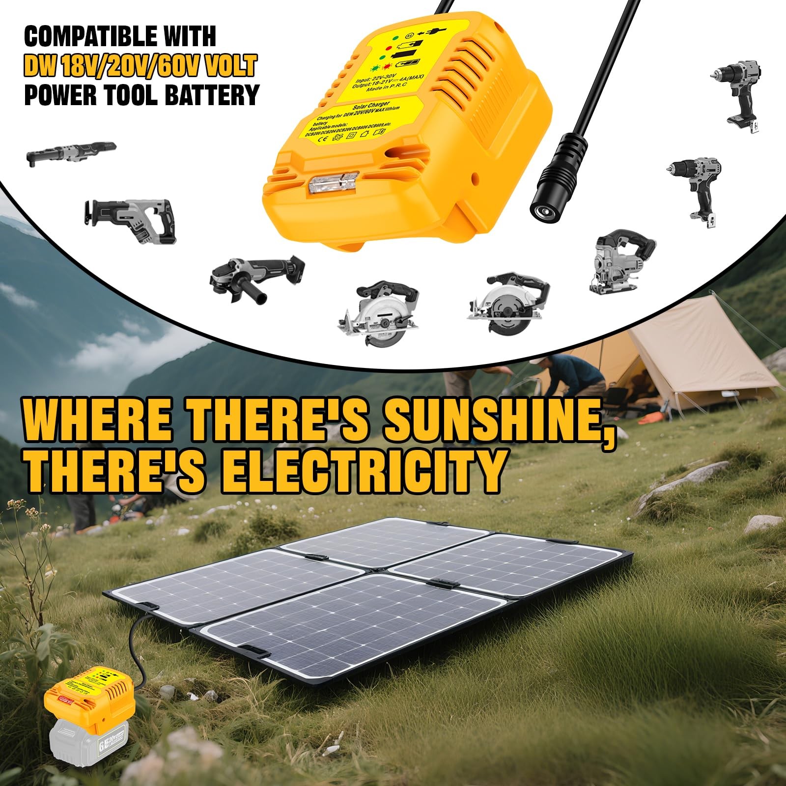 Solar Charger for Dewalt 20V Battery,for Solar Panels（Not Include Work for Ch…