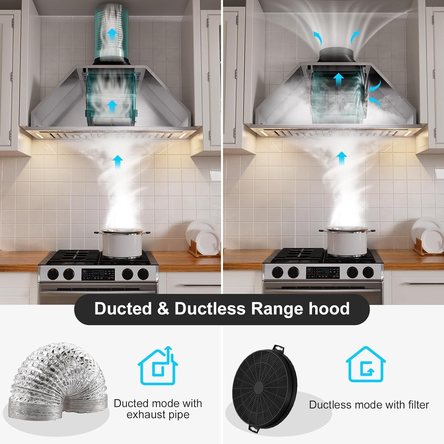 Insert Range Hood ‎Stainless Stee 900 CFM Built-in Kitchen Vent Convertible 30in