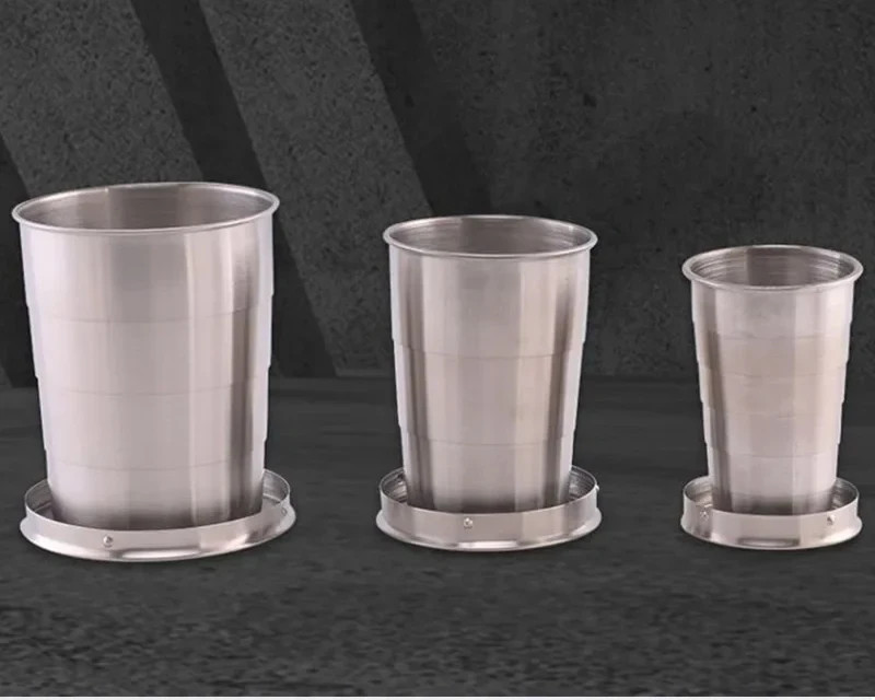 Stainless Steel Folding Cup Collapsible Camping Mug Lid Keychain Travel Cup