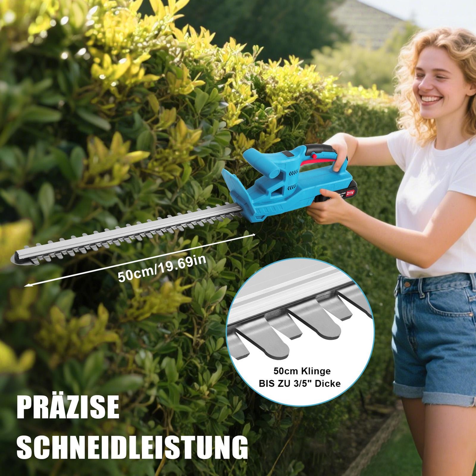 20Inch Cordless Hedge Trimmer Cordless Electric Hedge Trimmer w/ 2* 21V Battery