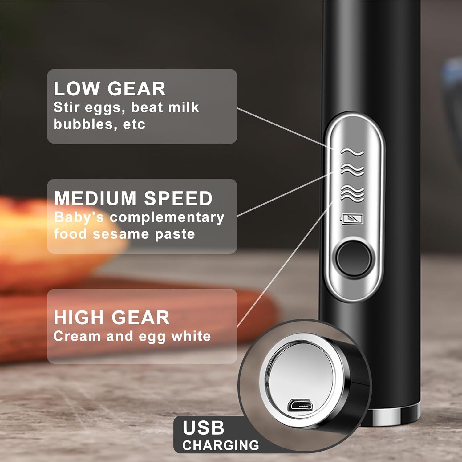 Electric Milk Frother Handheld Whisk Mixer Stirrer Coffee Egg USB Rechargeable
