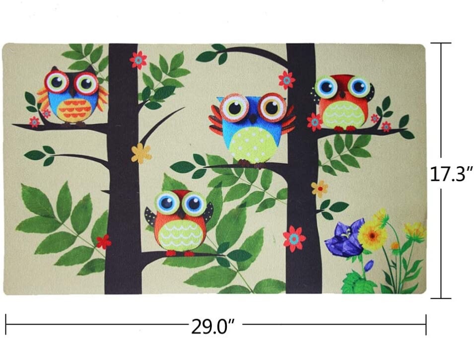 Easy to Clean Low Profile Mat for Entry Patio Garage High Traffic Areas owl tree