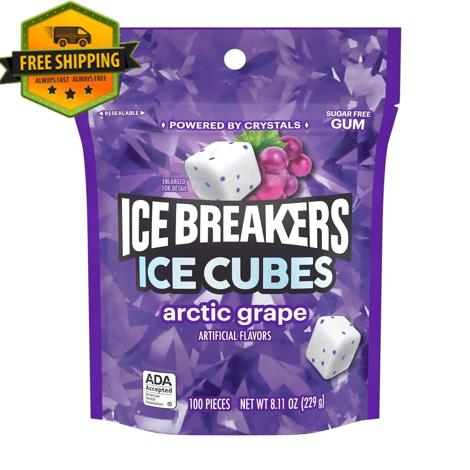 Ice Breakers Ice Cubes Arctic Grape Sugar Free Gum 100pcs 8.11oz Pouch