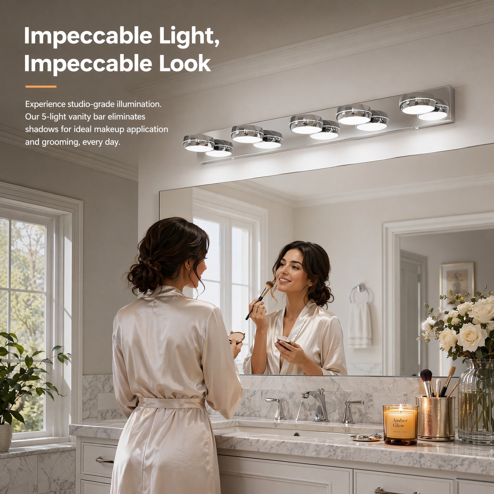 35 in Modern Chrome LED Vanity 5 Light Bathroom Over Mirror Wall Sconce Fixture