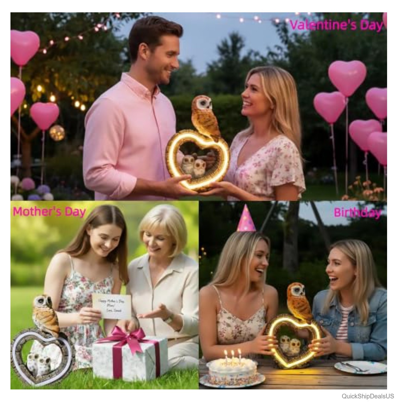 Solar Garden Owl Statue Resin Solar Powered LED Heart Light Outdoor Yard Art