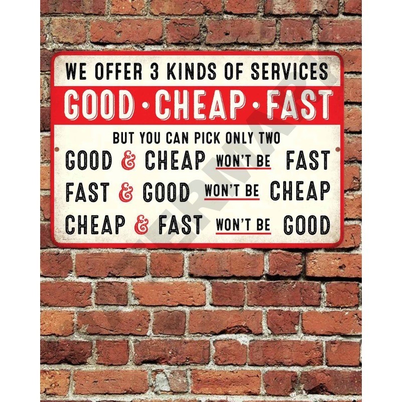 Good Cheap Fast Service Sign Aluminum Metal 8″x12″ Rustic Funny Garage Man Cave