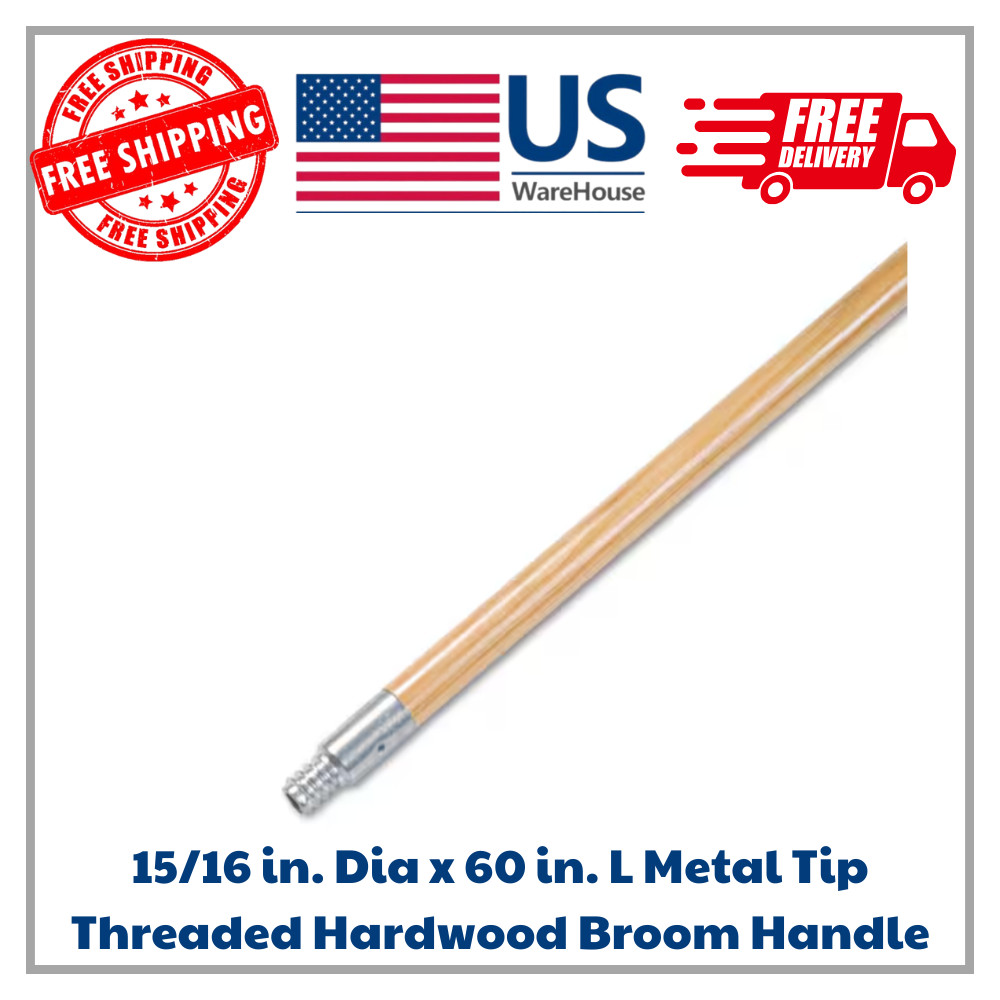 BWK136 0.94 in. x 60 in. Metal Tip Threaded Hardwood Broom Handle Natural