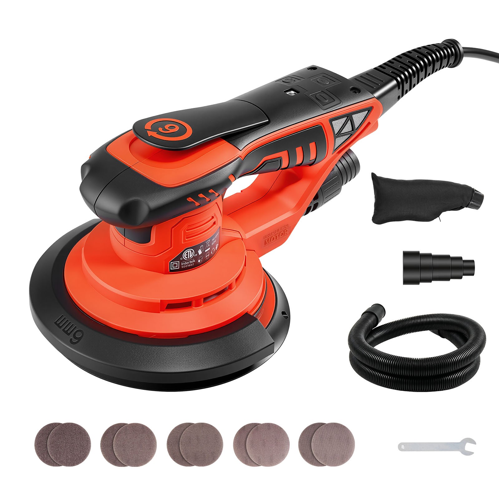 VEVOR 6-Inch Random Orbital Sander 400W Brushless Sander 4000-10000RPM 7 Speeds