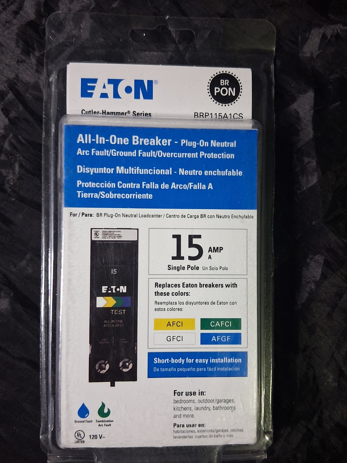 Eaton BRP115A1CS 15A 1-Pole 120V Plug-On Neutral Dual AFCI/GFCI