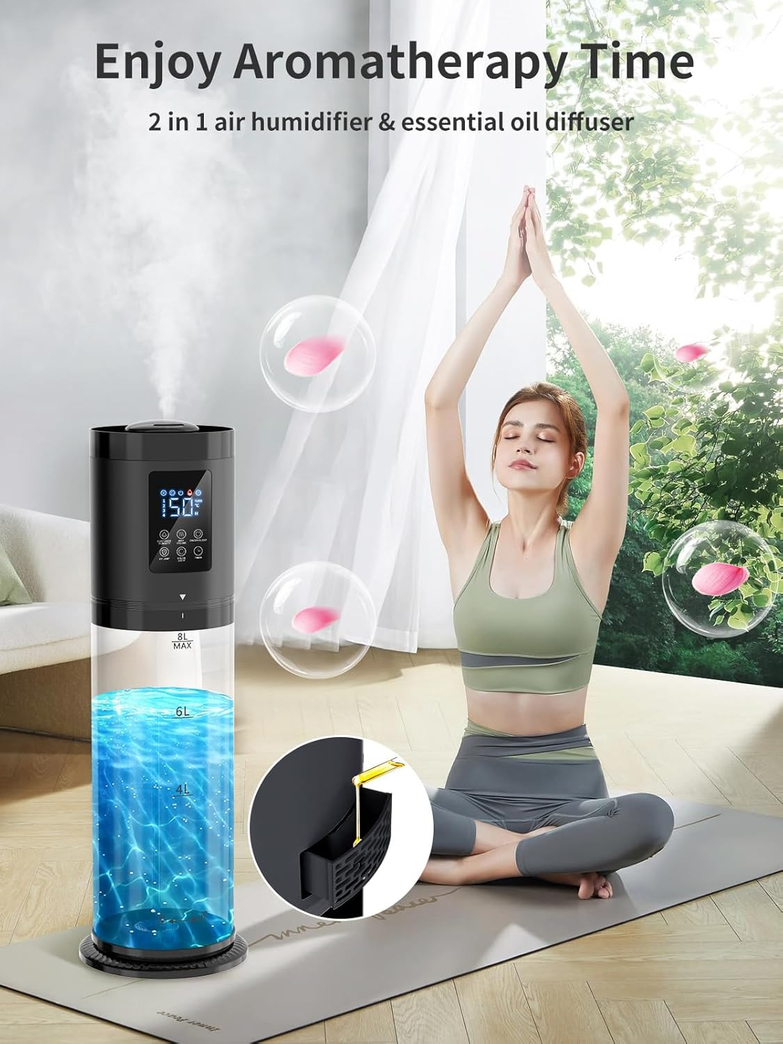 8L Humidifiers for Bedroom, 30dB Quiet, 500ft² Coverage, 60H Runtime, Top Fill,