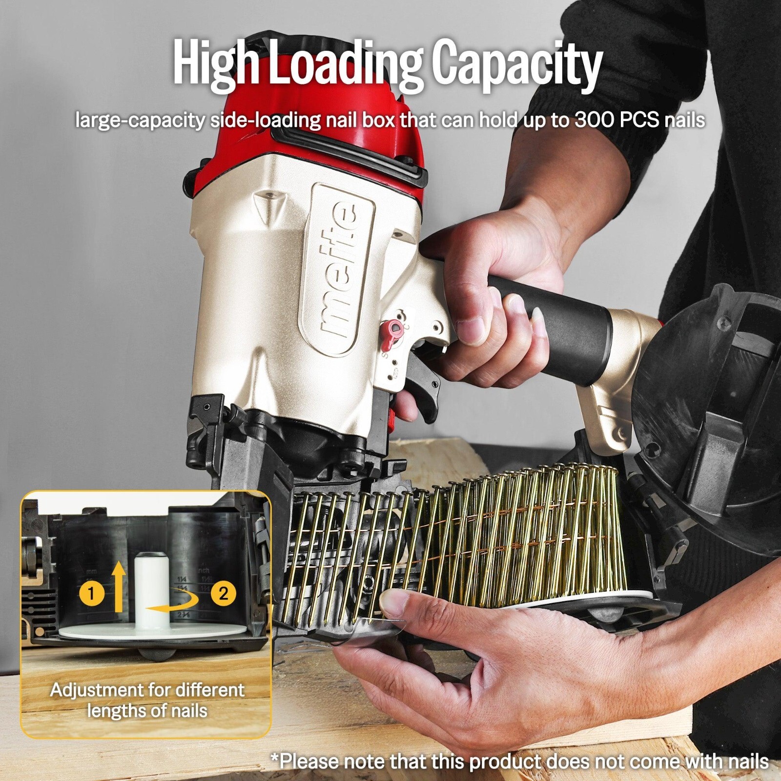 meite CN65 Penumatic Industrial Coil Siding Nailer 15 Degree 1-1/2″ to 2-1/2″