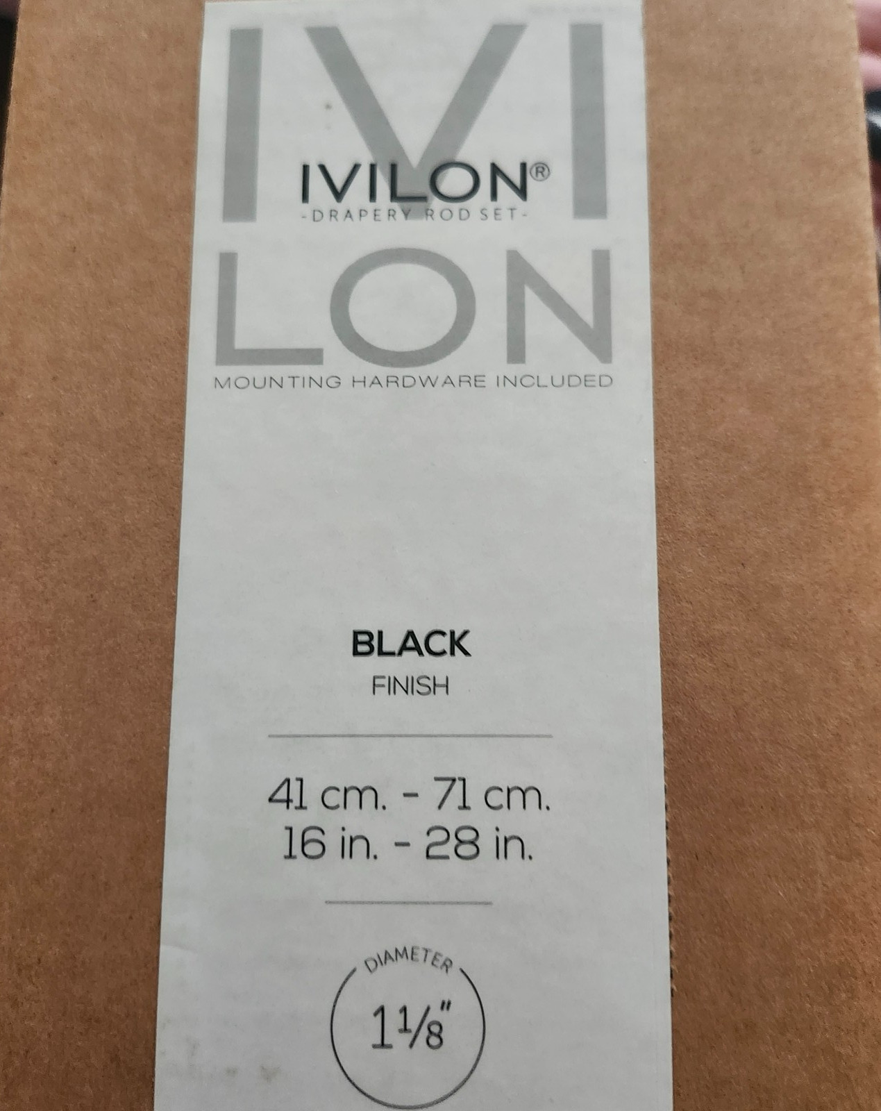 IVILON DRAPERY ROD (Set 41cm- 71cm/16in- 28in) Diameter1-1/8 Black Finish.