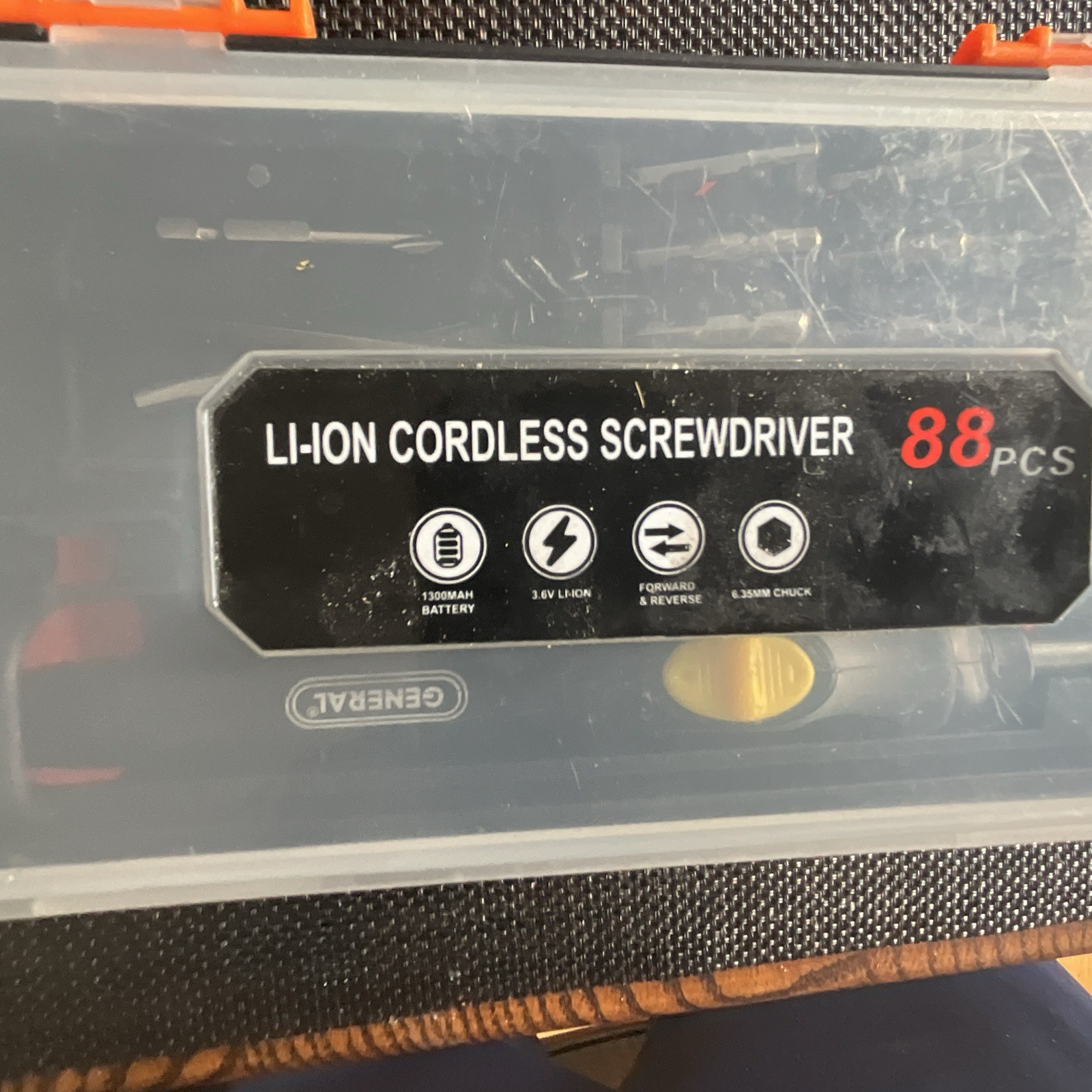 GENERAL Li-Ion Cordless Screwdriver 3.6V 1300mAh 88pc Set w/ Case F/R