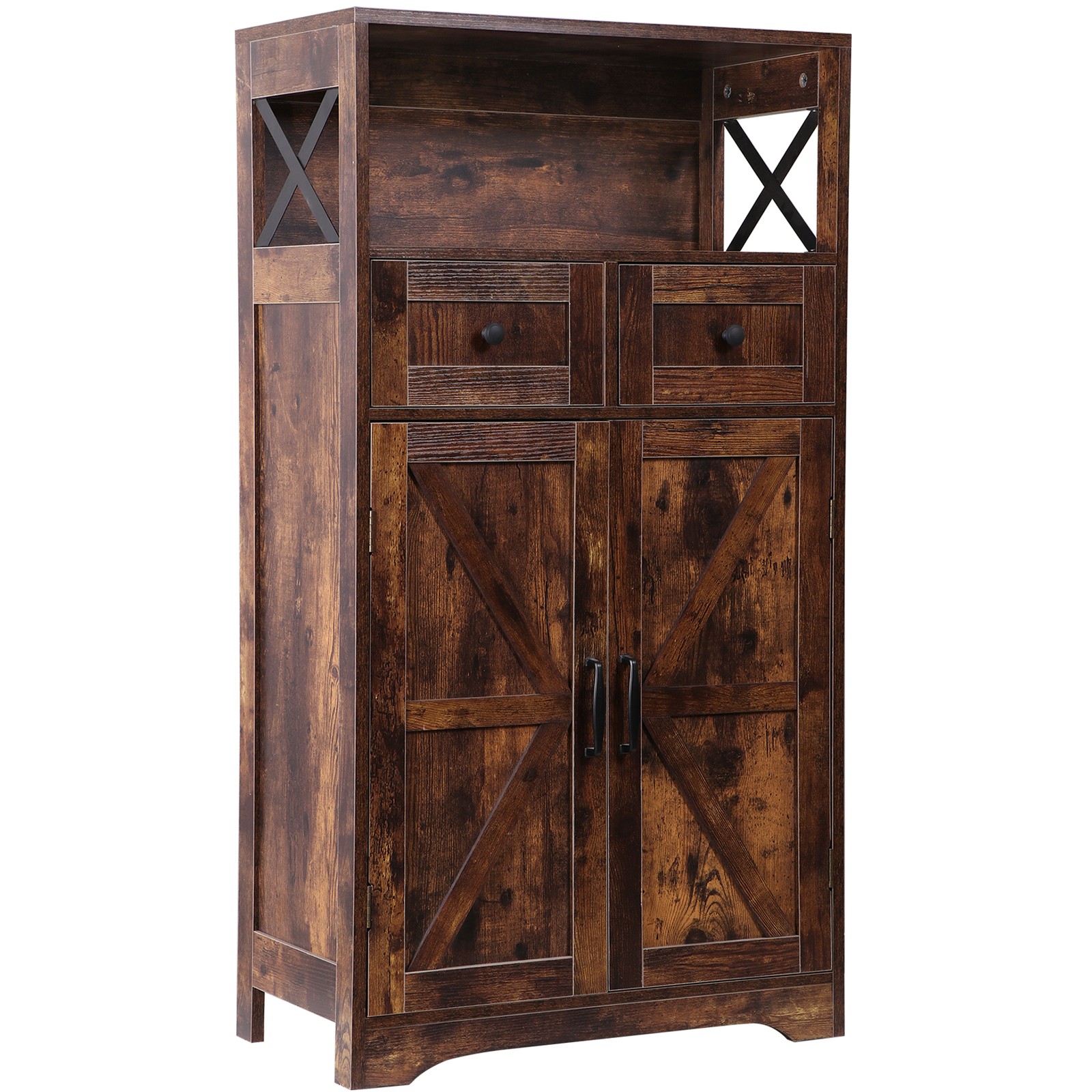 Brown Storage Cabinet with Doors & Drawers Freestanding Kitchen Pantry Cabinet