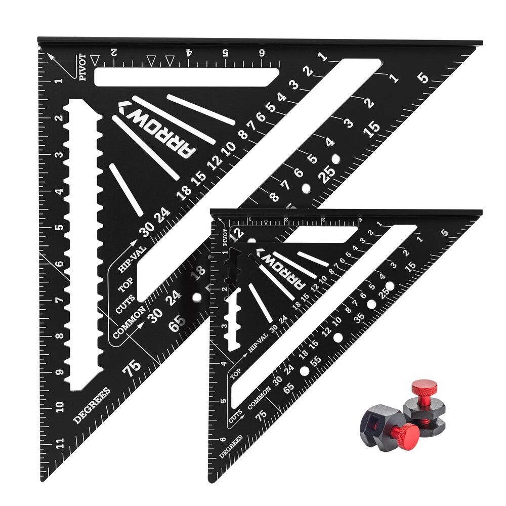 Arrow 2PCS 7″ 12″ Aluminum Alloy Carpenter Square Set Rafter Square Layout Tools