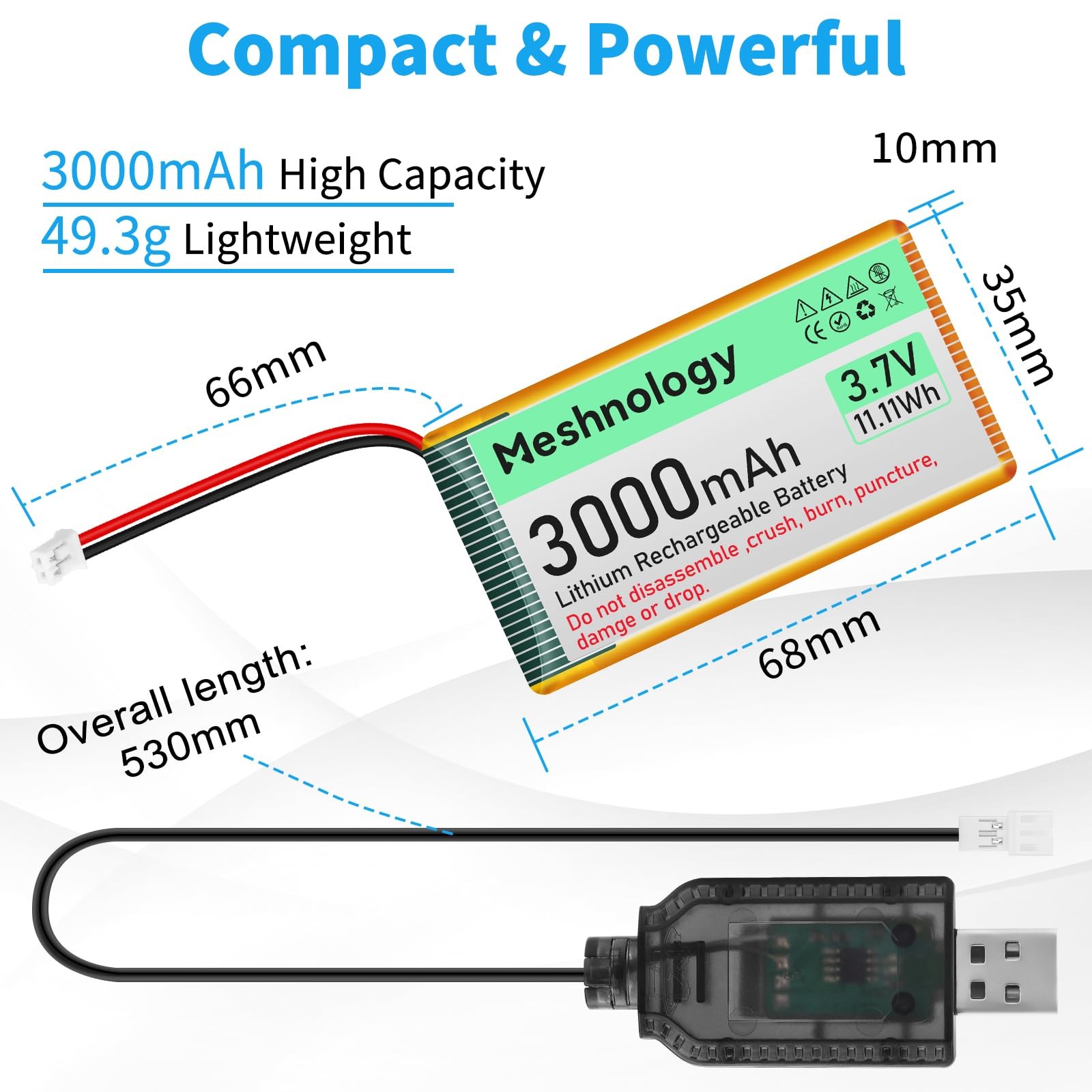 3.7V Lipo Battery 3000mAh 103665 Rechargeable Lithium Polymer Battery with US…