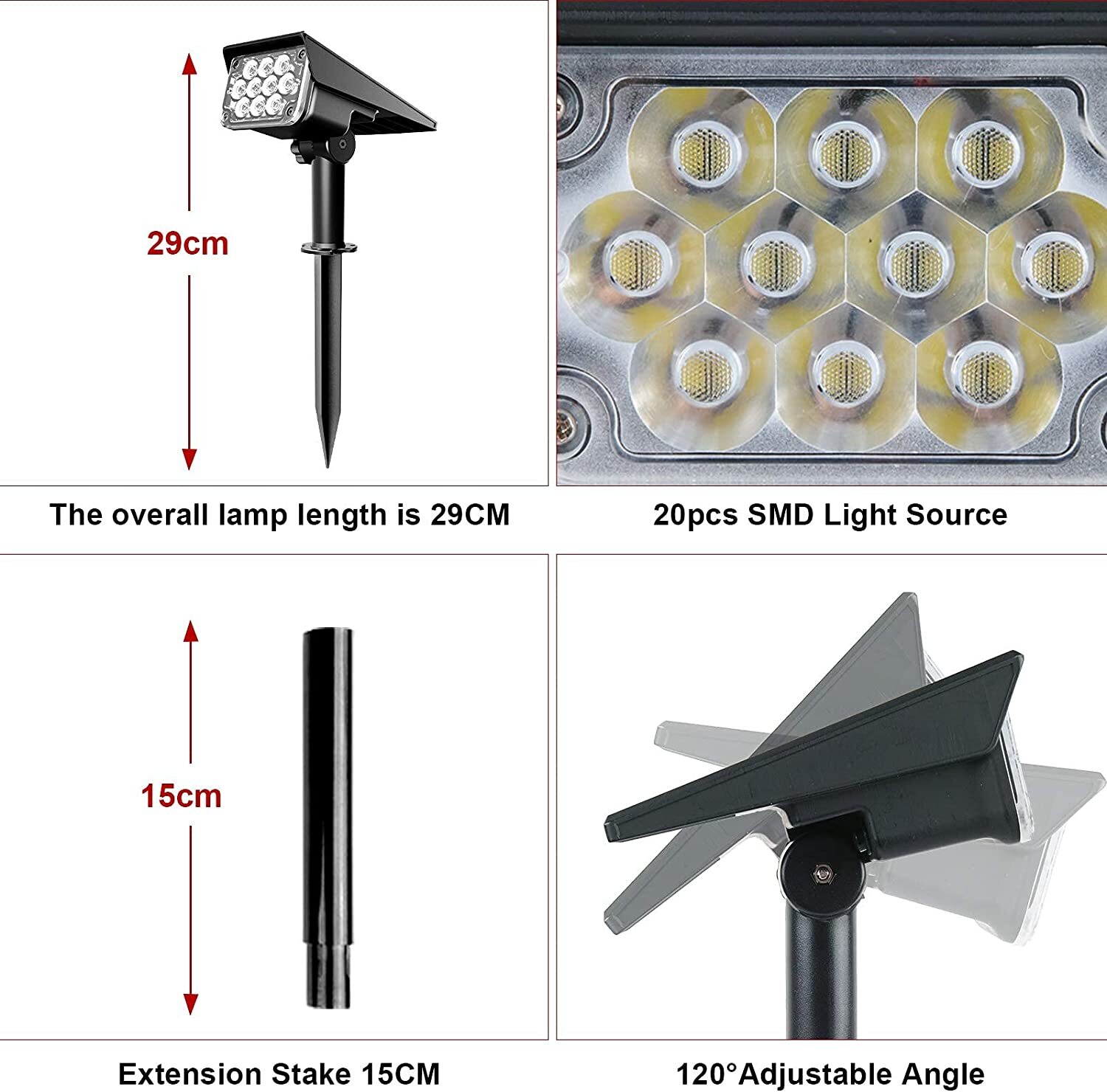 2PCS Solar Garden Lights Outdoor Spotlights LED Landscape Light Path Wall Lights