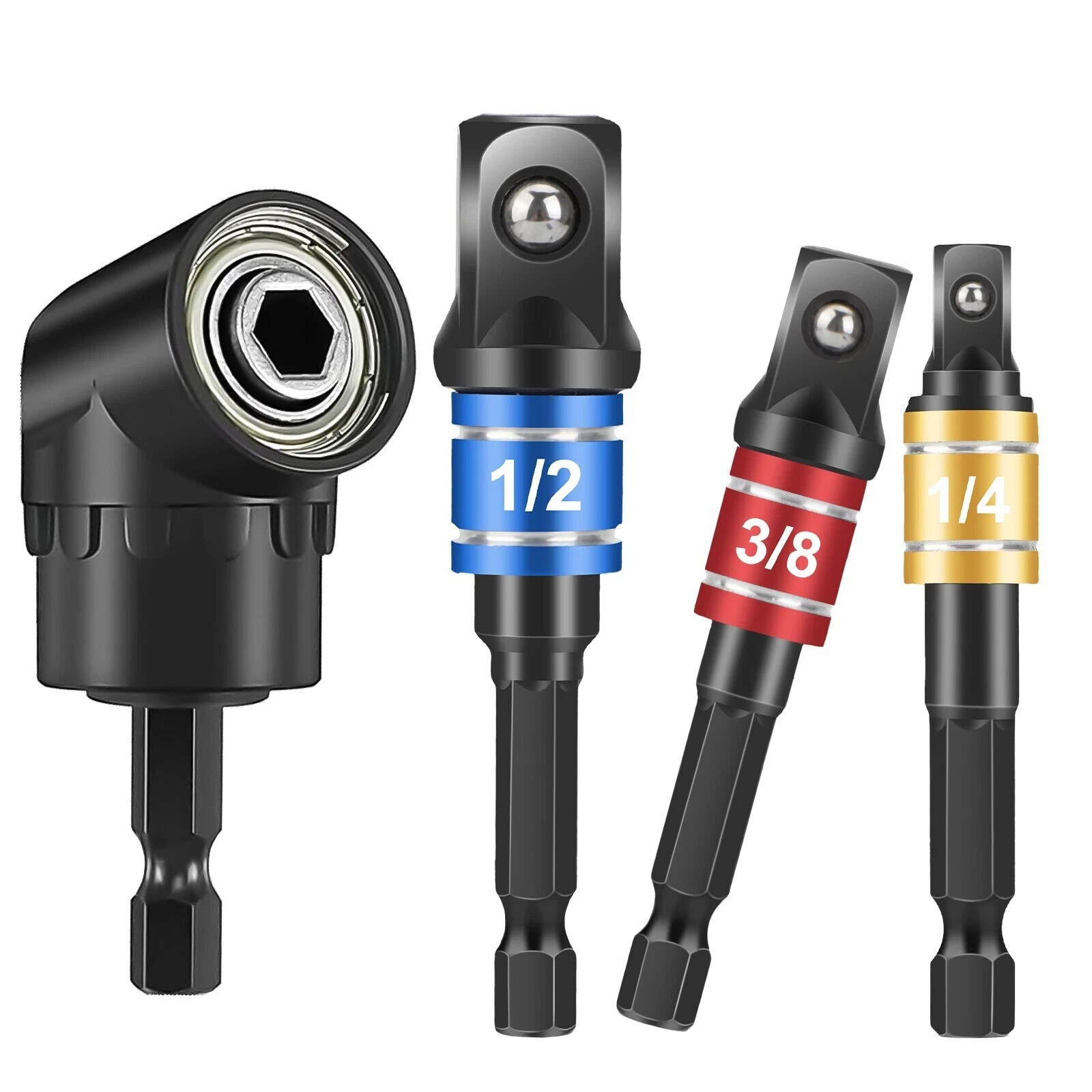 ✔️Socket Adapter Impact Hex Shank Drill Bits Set 1/4″ 3/8″ 1/2″+105° Right Angle