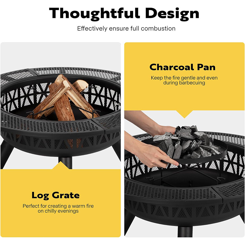 35” Outdoor Wood Burning Round Fire Pit Barbecue Pit BBQ Backyard Fireplace