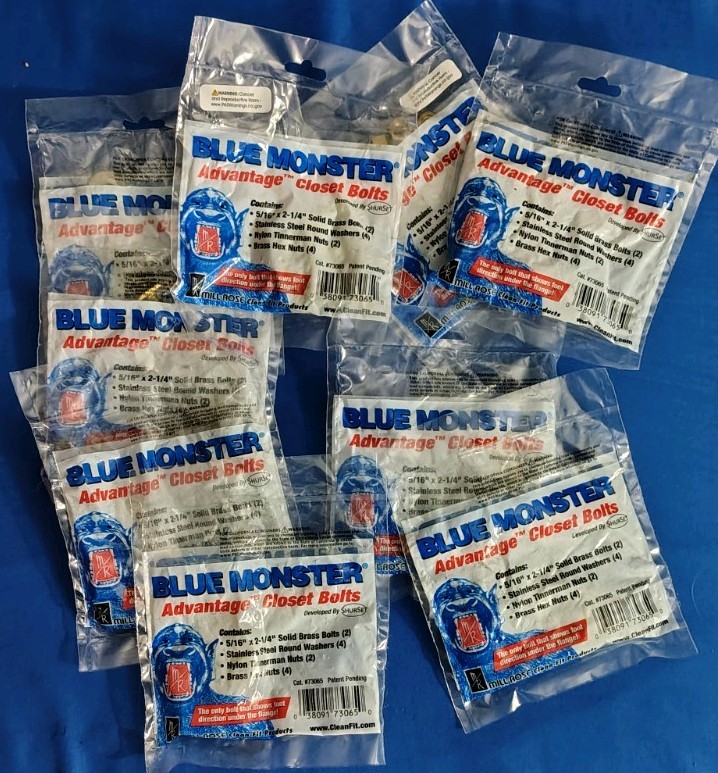 BLUE MONSTER Advantage Closet Bolts Kit 5/16 x 2-1/4 Solid Brass w/Nuts 10 packs