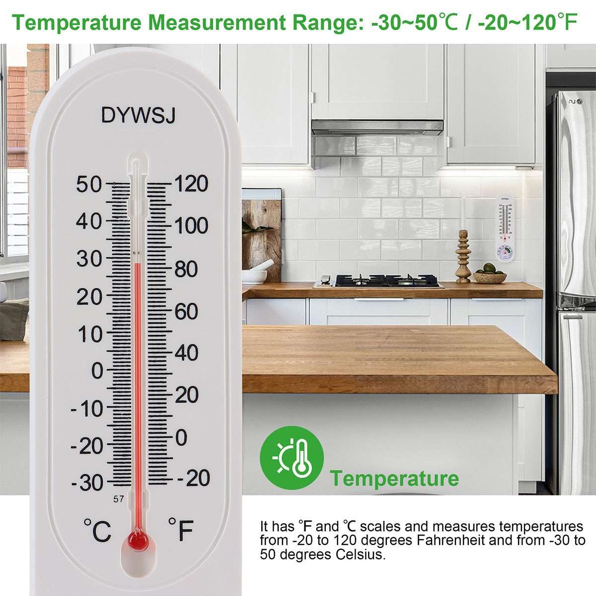 Wall Thermometer Mount Garden Greenhouse Home Humidity Meter Tool Indoor Outdoor