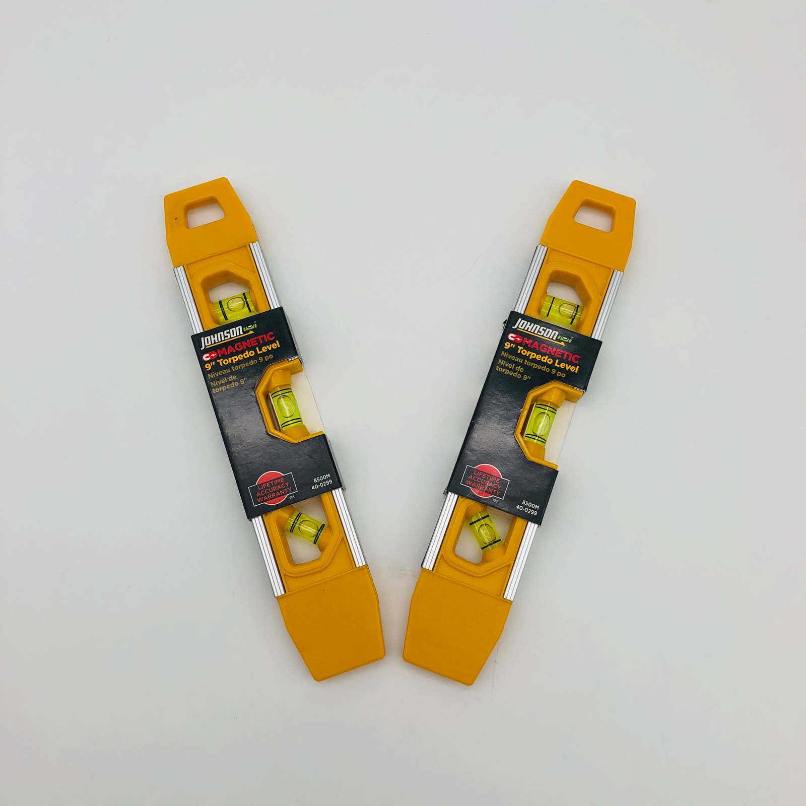 2x Johnson 8500M Torpedo Level Magnetic Aluminum 9″ Yellow 2 Levels Per Order