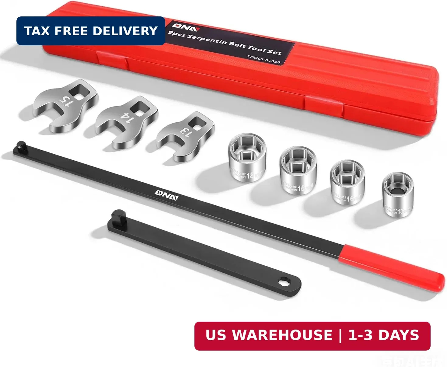 DNA MOTORING 9pcs Serpentine Belt Tool Set, Belt Tensioner Wrench Set for Instal