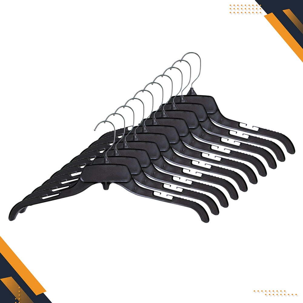 Black plastic hanger with polished metal swivel hook, 19 inches, 25 piece set