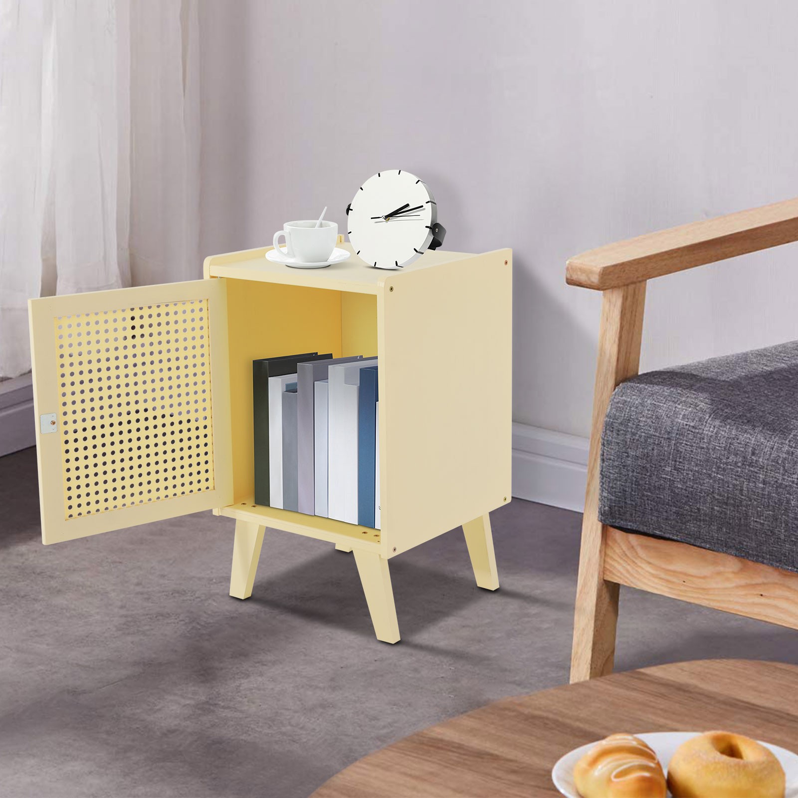 Bamboo Bedside Table End Table Storage Modern Bedside Table 12.2×11.81×20.07 in